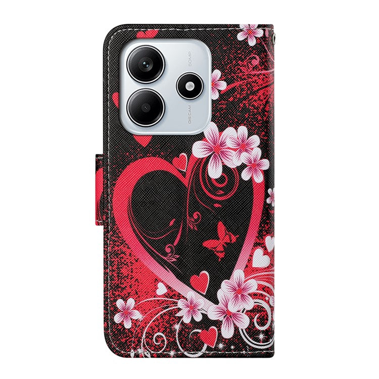 For Xiaomi Redmi Note 14 5G Case Pattern Printing Protective Leather Folio Phone Cover - Red Heart