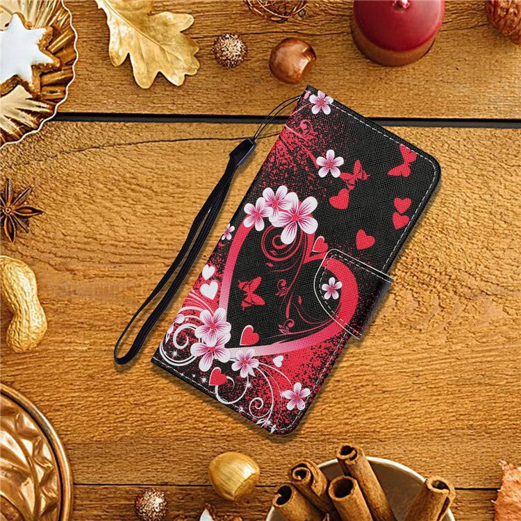 For Xiaomi Redmi Note 14 5G Case Pattern Printing Protective Leather Folio Phone Cover - Red Heart