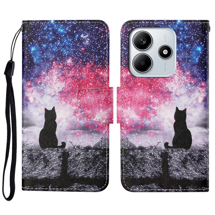 For Xiaomi Redmi Note 14 5G Case Pattern Printing Protective Leather Folio Phone Cover - Galaxy Cat