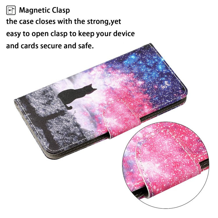 For Xiaomi Redmi Note 14 5G Case Pattern Printing Protective Leather Folio Phone Cover - Galaxy Cat