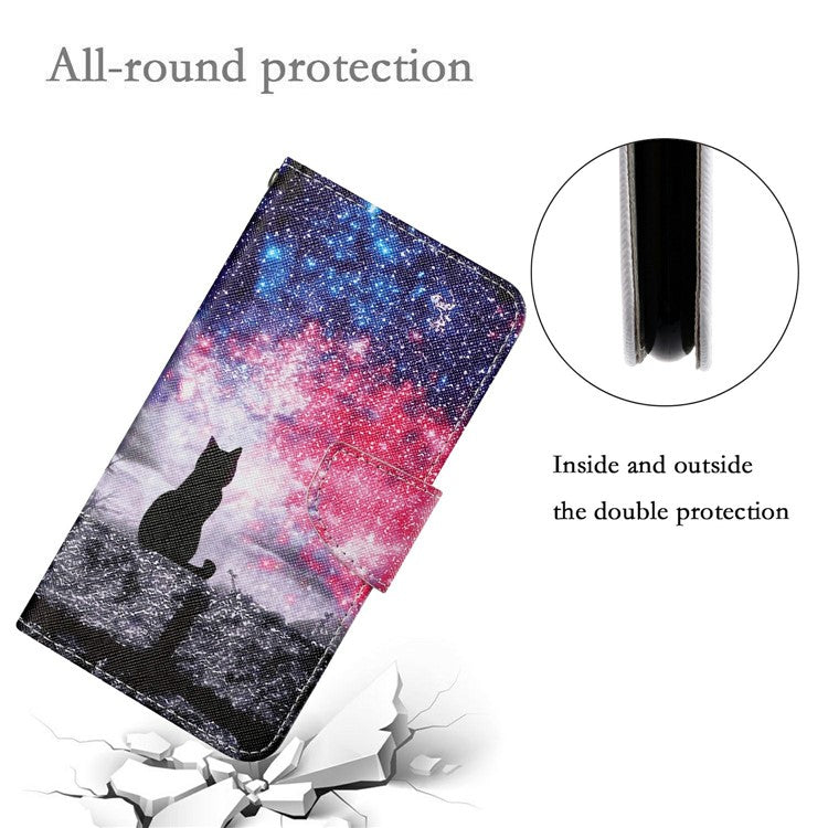 For Xiaomi Redmi Note 14 5G Case Pattern Printing Protective Leather Folio Phone Cover - Galaxy Cat