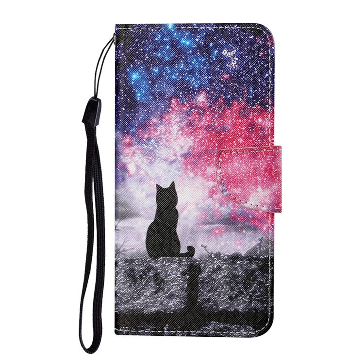 For Xiaomi Redmi Note 14 5G Case Pattern Printing Protective Leather Folio Phone Cover - Galaxy Cat