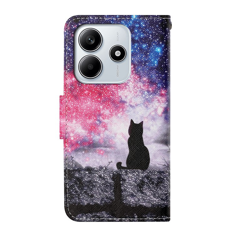 For Xiaomi Redmi Note 14 5G Case Pattern Printing Protective Leather Folio Phone Cover - Galaxy Cat