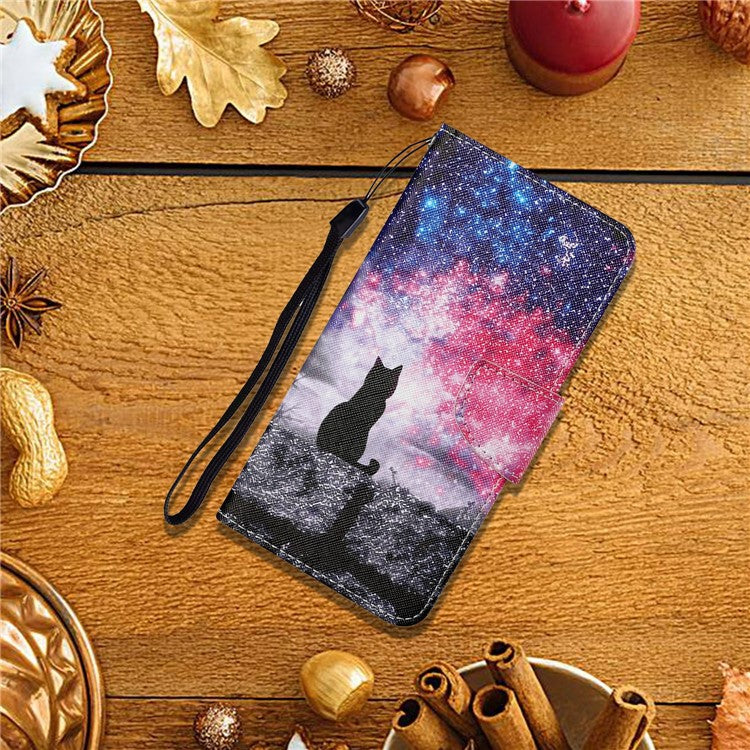 For Xiaomi Redmi Note 14 5G Case Pattern Printing Protective Leather Folio Phone Cover - Galaxy Cat