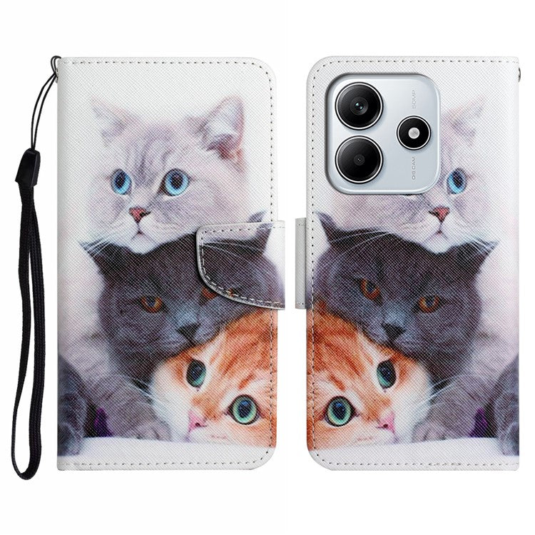 For Xiaomi Redmi Note 14 5G Case Pattern Printing Protective Leather Folio Phone Cover - Three Cats