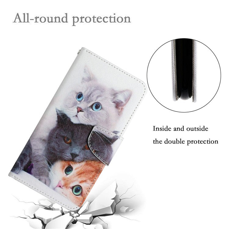 For Xiaomi Redmi Note 14 5G Case Pattern Printing Protective Leather Folio Phone Cover - Three Cats