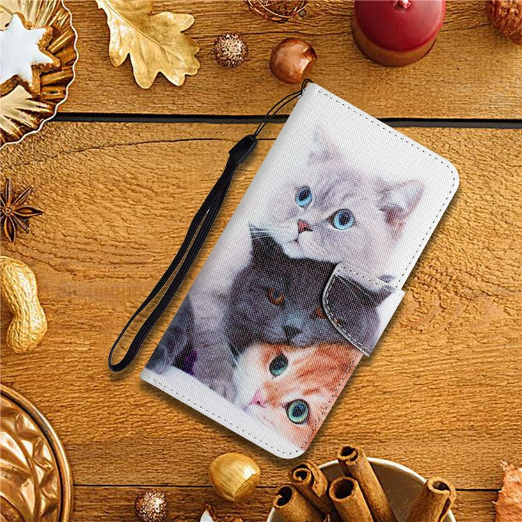 For Xiaomi Redmi Note 14 5G Case Pattern Printing Protective Leather Folio Phone Cover - Three Cats