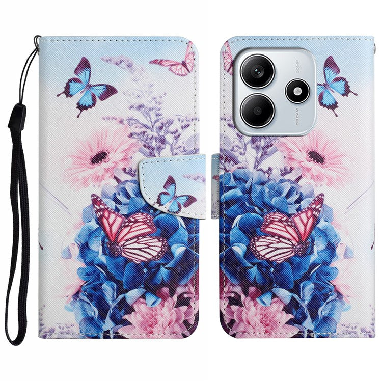 For Xiaomi Redmi Note 14 5G Case Pattern Printing Protective Leather Folio Phone Cover - Purple Butterfly