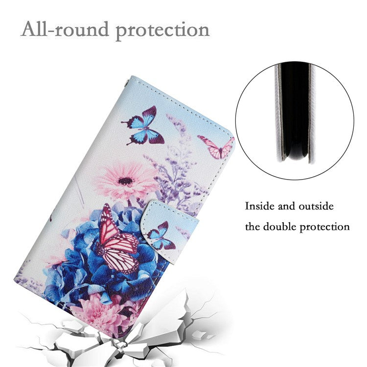 For Xiaomi Redmi Note 14 5G Case Pattern Printing Protective Leather Folio Phone Cover - Purple Butterfly