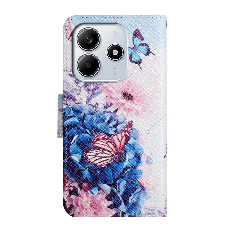 For Xiaomi Redmi Note 14 5G Case Pattern Printing Protective Leather Folio Phone Cover - Purple Butterfly