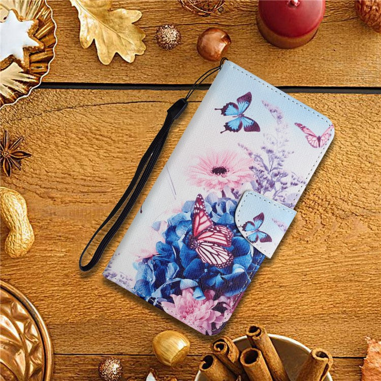 For Xiaomi Redmi Note 14 5G Case Pattern Printing Protective Leather Folio Phone Cover - Purple Butterfly