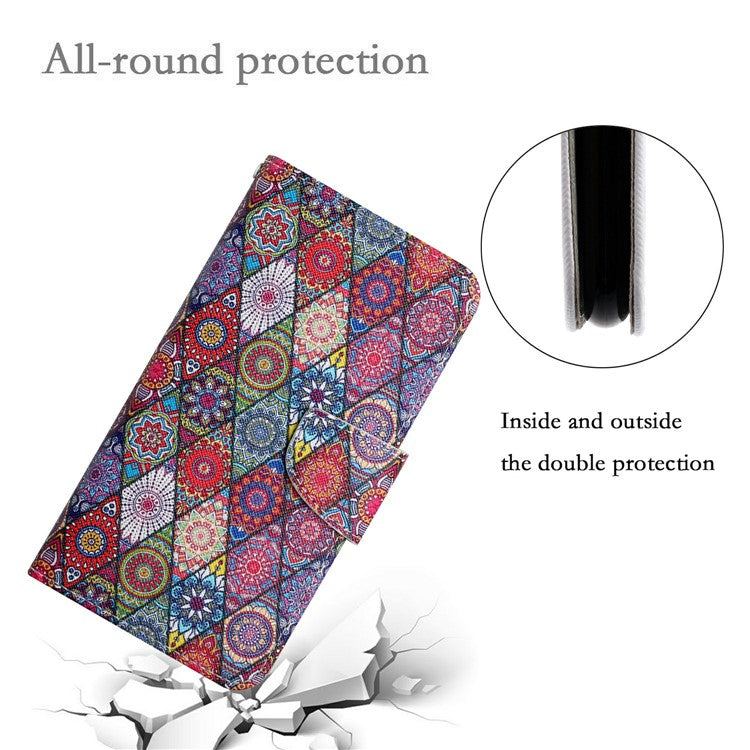 For Xiaomi Redmi Note 14 5G Case Pattern Printing Protective Leather Folio Phone Cover - Rhombus Kaleidoscope