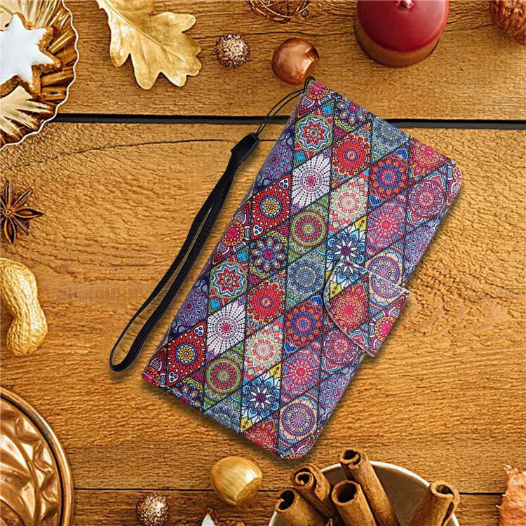 For Xiaomi Redmi Note 14 5G Case Pattern Printing Protective Leather Folio Phone Cover - Rhombus Kaleidoscope