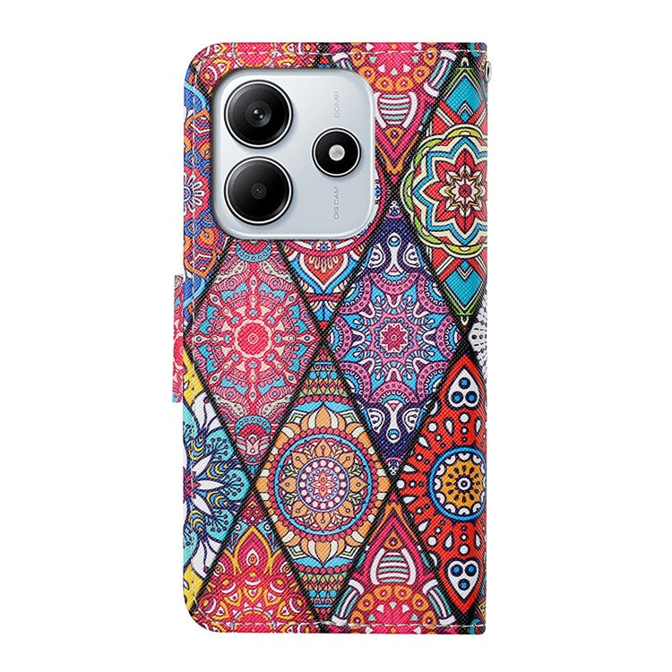 For Xiaomi Redmi Note 14 5G Case Pattern Printing Protective Leather Folio Phone Cover - Rhombus Totem