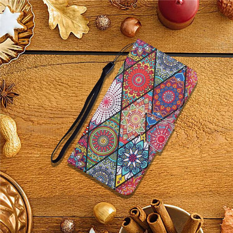 For Xiaomi Redmi Note 14 5G Case Pattern Printing Protective Leather Folio Phone Cover - Rhombus Totem