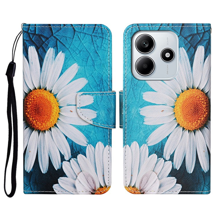 For Xiaomi Redmi Note 14 5G Case Pattern Printing Protective Leather Folio Phone Cover - Large Chrysanthemum