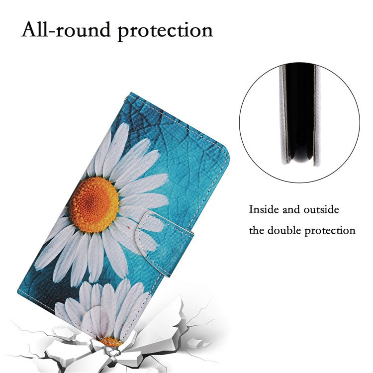 For Xiaomi Redmi Note 14 5G Case Pattern Printing Protective Leather Folio Phone Cover - Large Chrysanthemum