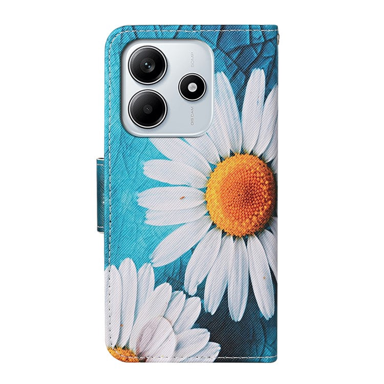 For Xiaomi Redmi Note 14 5G Case Pattern Printing Protective Leather Folio Phone Cover - Large Chrysanthemum