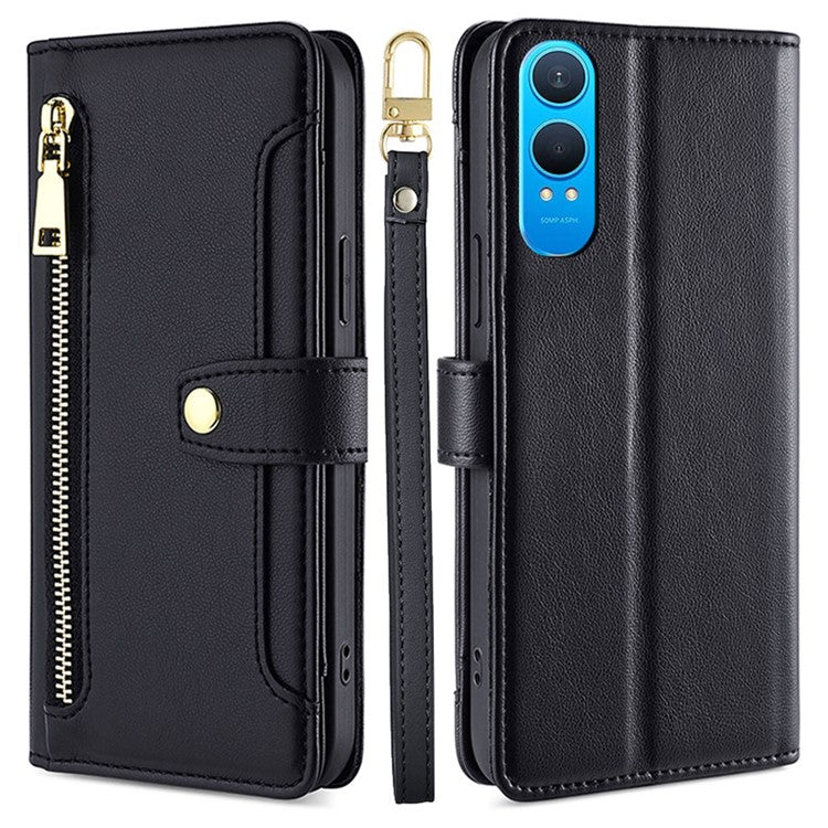 For OnePlus Nord CE4 Lite 5G / Oppo K12x 5G (China) Case PU Leather Crossbody Phone Cover with Zipper Pocket Wallet - Black