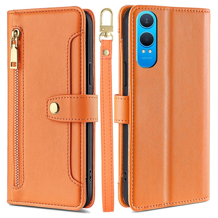 For OnePlus Nord CE4 Lite 5G / Oppo K12x 5G (China) Case PU Leather Crossbody Phone Cover with Zipper Pocket Wallet - Orange