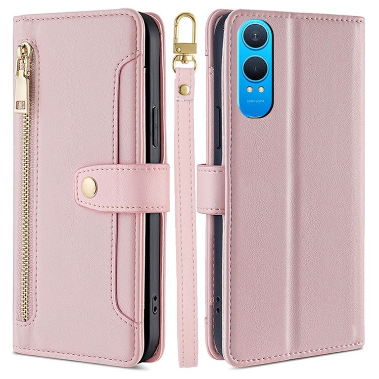 For OnePlus Nord CE4 Lite 5G / Oppo K12x 5G (China) Case PU Leather Crossbody Phone Cover with Zipper Pocket Wallet - Pink