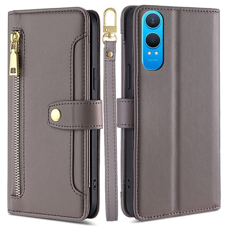 For OnePlus Nord CE4 Lite 5G / Oppo K12x 5G (China) Case PU Leather Crossbody Phone Cover with Zipper Pocket Wallet - Grey