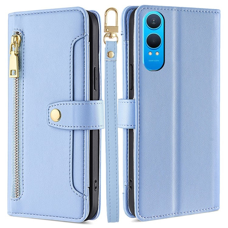 For OnePlus Nord CE4 Lite 5G / Oppo K12x 5G (China) Case PU Leather Crossbody Phone Cover with Zipper Pocket Wallet - Blue