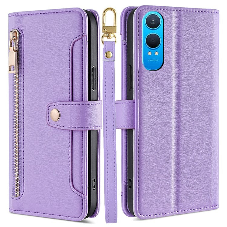 For OnePlus Nord CE4 Lite 5G / Oppo K12x 5G (China) Case PU Leather Crossbody Phone Cover with Zipper Pocket Wallet - Purple