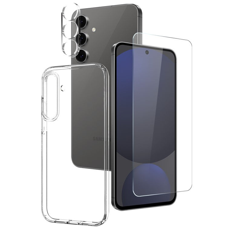 NORTHJO For Samsung Galaxy S25+ TPU Phone Case+Tempered Glass Film+Camera Lens Protector (Support Fingerprint Unlock)