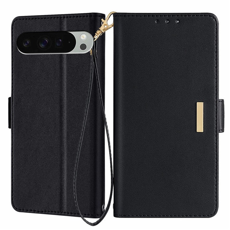 For Google Pixel 9 Pro XL Leather Wallet Case RFID Blocking Stand Cover with Hand Strap - Black