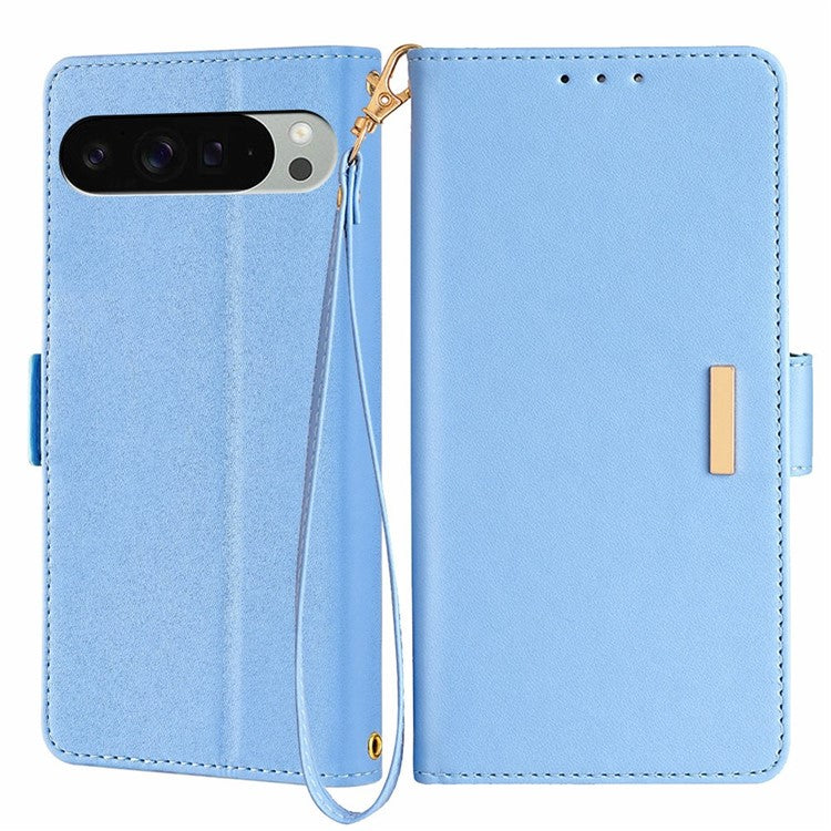 For Google Pixel 9 Pro XL Leather Wallet Case RFID Blocking Stand Cover with Hand Strap - Blue