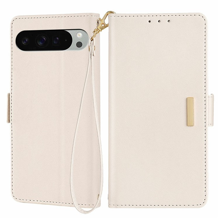 For Google Pixel 9 Pro XL Leather Wallet Case RFID Blocking Stand Cover with Hand Strap - White