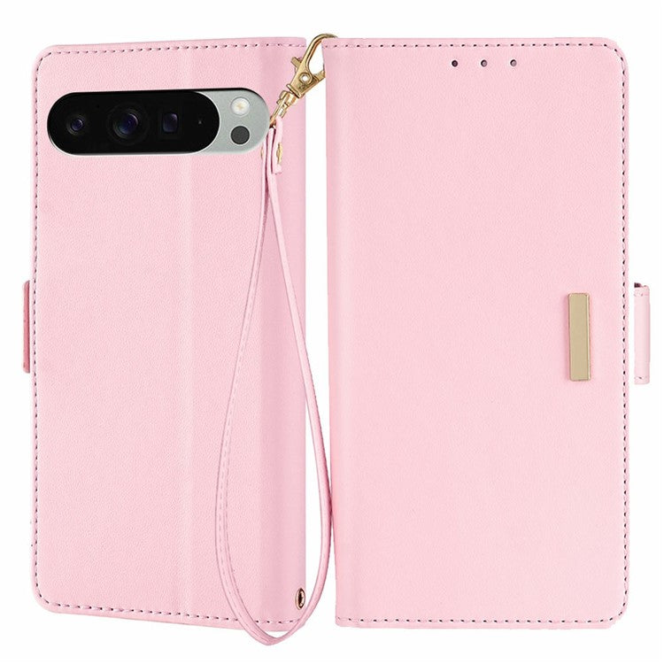 For Google Pixel 9 Pro XL Leather Wallet Case RFID Blocking Stand Cover with Hand Strap - Pink