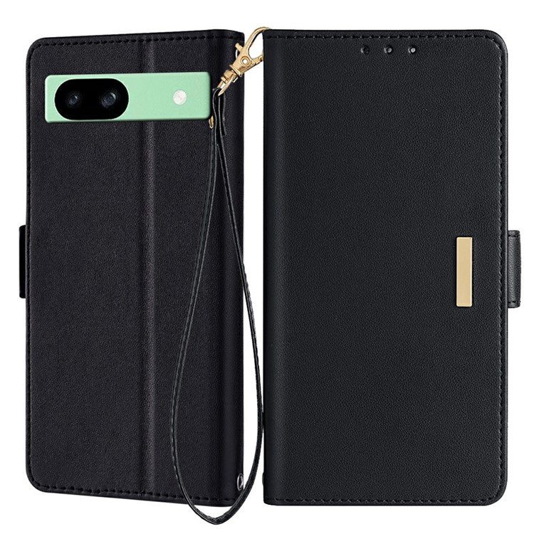 For Google Pixel 8a Leather Wallet Case RFID Blocking Stand Cover with Hand Strap - Black