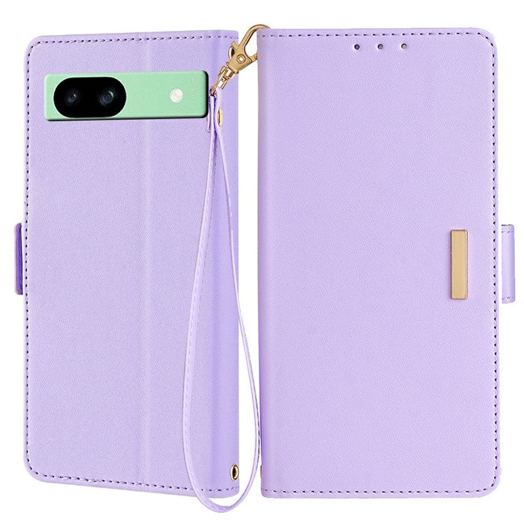 For Google Pixel 8a Leather Wallet Case RFID Blocking Stand Cover with Hand Strap - Purple