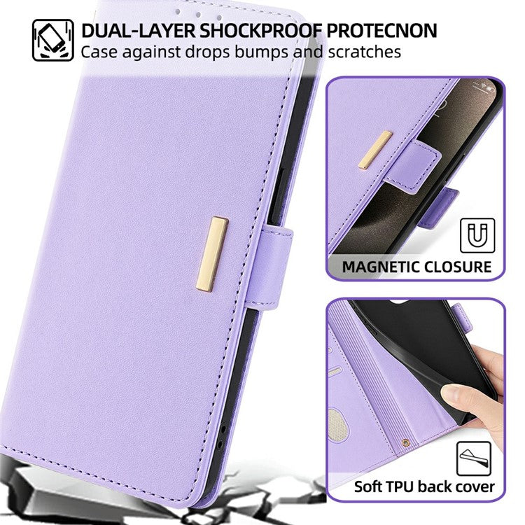 For Google Pixel 8a Leather Wallet Case RFID Blocking Stand Cover with Hand Strap - Purple