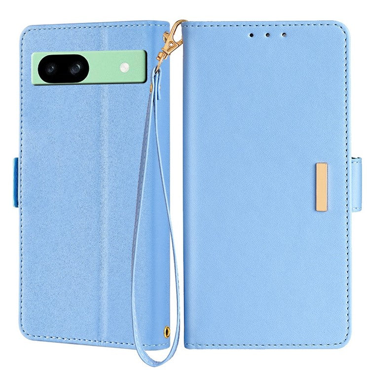 For Google Pixel 8a Leather Wallet Case RFID Blocking Stand Cover with Hand Strap - Blue