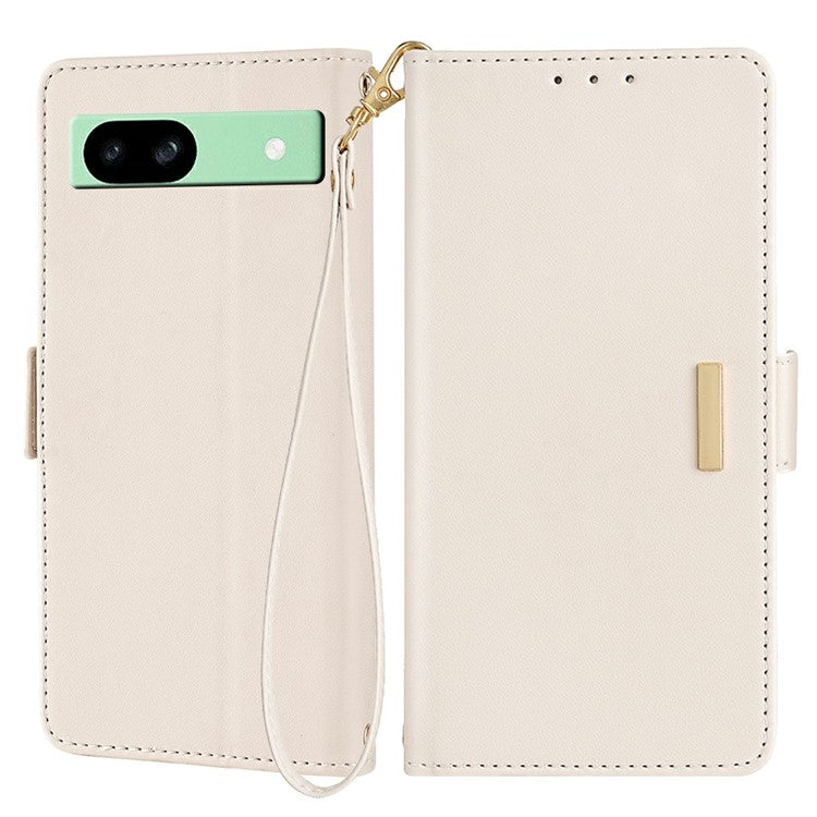 For Google Pixel 8a Leather Wallet Case RFID Blocking Stand Cover with Hand Strap - White