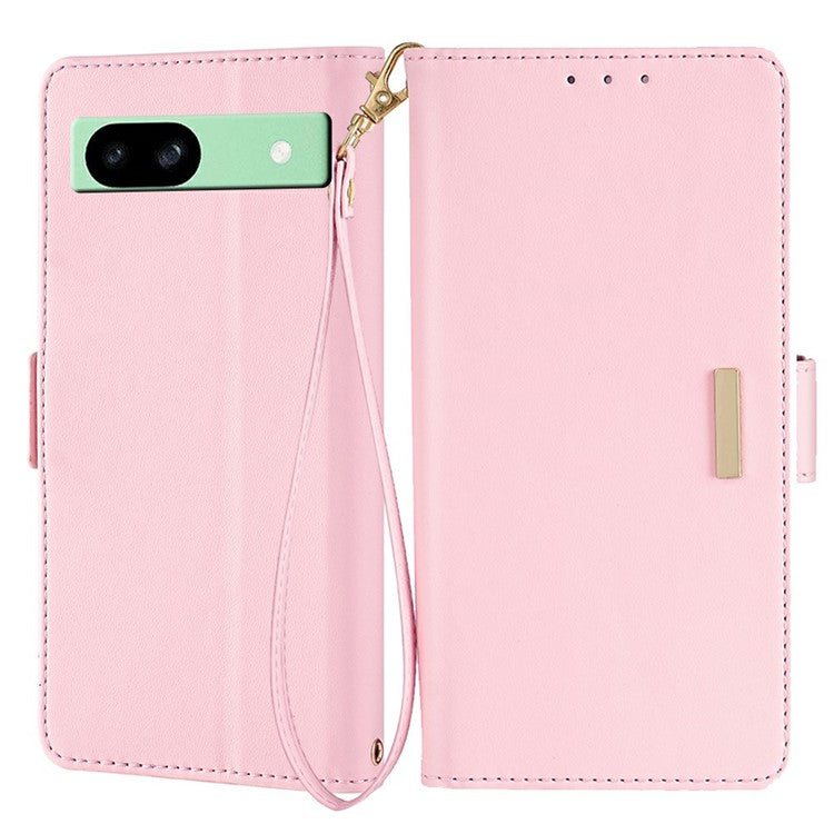 For Google Pixel 8a Leather Wallet Case RFID Blocking Stand Cover with Hand Strap - Pink