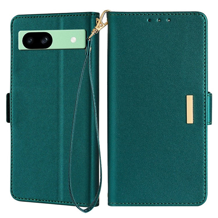 For Google Pixel 8a Leather Wallet Case RFID Blocking Stand Cover with Hand Strap - Green