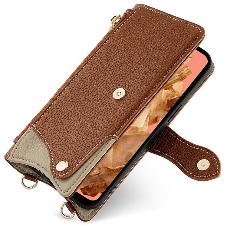 For Google Pixel 8 Leather Case Wallet Stand Cover Irregular Tail Style with Chain Strap - Brown