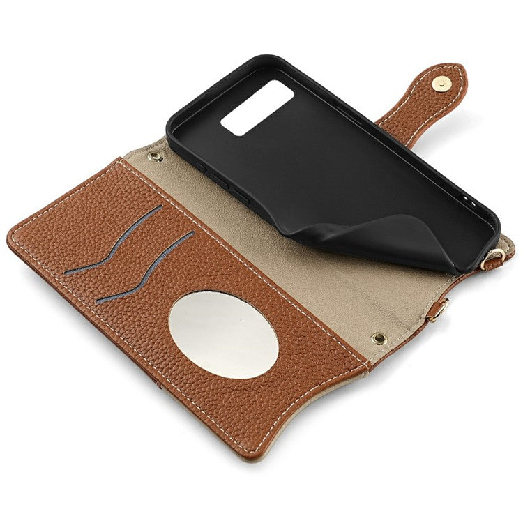 For Google Pixel 8 Leather Case Wallet Stand Cover Irregular Tail Style with Chain Strap - Brown