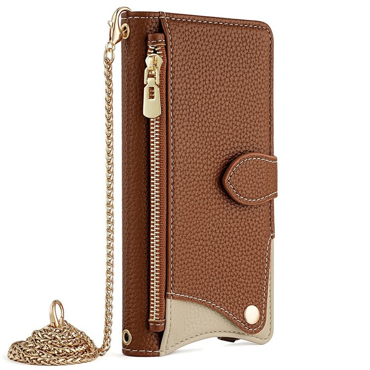 For Google Pixel 8 Leather Case Wallet Stand Cover Irregular Tail Style with Chain Strap - Brown