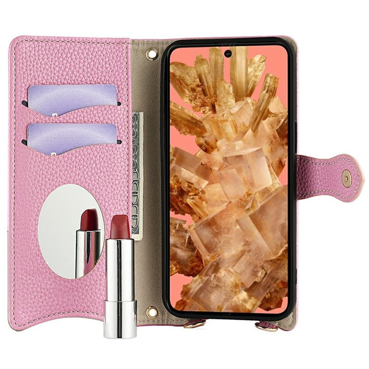 For Google Pixel 8 Leather Case Wallet Stand Cover Irregular Tail Style with Chain Strap - Pink