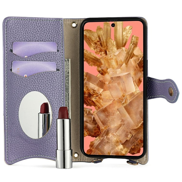 For Google Pixel 8 Leather Case Wallet Stand Cover Irregular Tail Style with Chain Strap - Purple