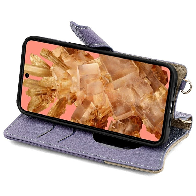 For Google Pixel 8 Leather Case Wallet Stand Cover Irregular Tail Style with Chain Strap - Purple