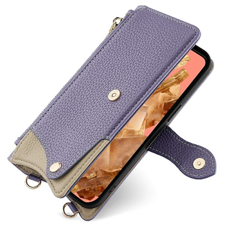 For Google Pixel 8 Leather Case Wallet Stand Cover Irregular Tail Style with Chain Strap - Purple