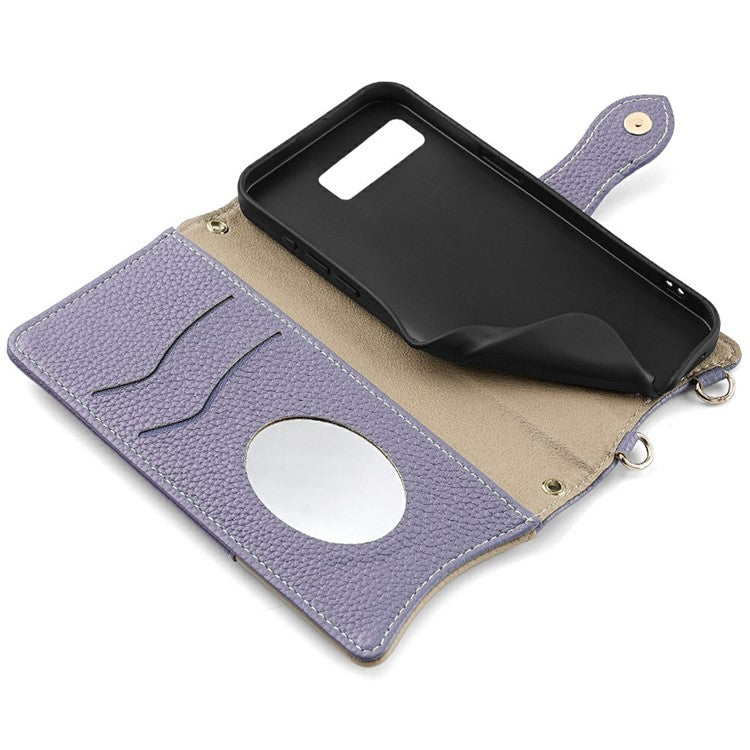 For Google Pixel 8 Leather Case Wallet Stand Cover Irregular Tail Style with Chain Strap - Purple