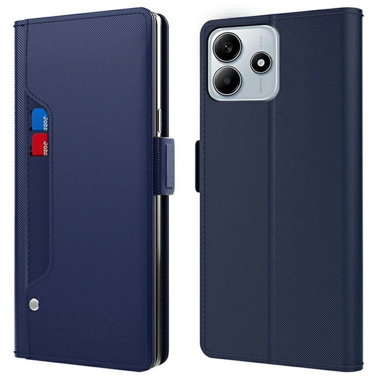 For Xiaomi Redmi Note 14 5G Case Stand PU Leather Phone Cover Card Holder Mirror - Blue