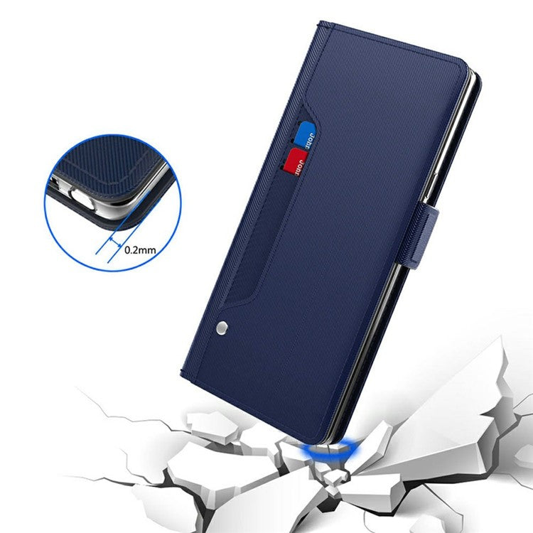 For Xiaomi Redmi Note 14 5G Case Stand PU Leather Phone Cover Card Holder Mirror - Blue